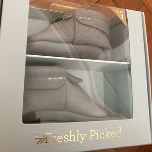 Freshly Picked baby moccasins in light grey.  Never worn.